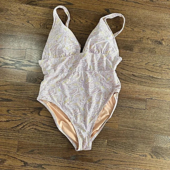 J. Crew Eco Plunge V Neck One Piece Swimsuit In Beach Paisley Size 16 D0612 - Picture 4 of 14